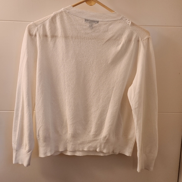 J. Crew Womens White Eyelet Bib Sweater Size M 100% Cotton - Picture 3 of 5